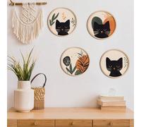 4 pezzi Decorazioni murali adesive in legno con gatti neri astratti e a fumetti, adatte per fattoria, cucina, camera da letto, bagno, porta, soggiorno, decorazione, regalo per le feste Tagli UnicaLegn
