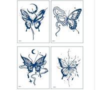 4 Pezzi Di Adesivi Per Tatuaggi A Base Di Erbe Con Farfalle, Adesivi Per Tatuaggi Con Fiori Simulati