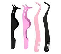 4 Pezzi Di Aiuti Per Ciglia Con Pettini, Pinzette Curve In Acciaio Inossidabile, Posizionamento E Vestibilità Precisi, I Principianti Indossano Cose Buone (Rosa, Nero).