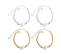 4 Pezzi di Amore Cavigliera, Signore Moda Catena Piatta, Bohemian Beach Cavigliera, Regolabile Semplice Caviglia Catena (Argento, Oro).