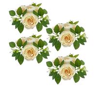 4 Pezzi di Anelli per Candele con Fiori di Camelia Artificiale, Anelli per Candele Ghirlande Ghirlande Verdi Fattoria per la Cucina Domestica Decorazione del Desktop(4pcs-Champagne leggero)