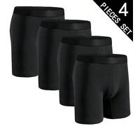 4 pezzi di biancheria intima lunga da uomo di colore unito, pantaloncini elastici comodi e casual, pantaloncini sportivi, biancheria intima da casa, regalo da uomo per la stagione del ritorno a scuola