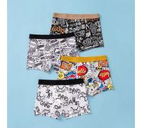 4 pezzi di biancheria intima per ragazzi pre-adolescenti con stampe di videogiochi e lettere di cartoni animati sui boxer, in stile di strada alla moda 8Y,9Y,10Y,11-12Y,13-14YFumetto,Ritratto,Grafico,