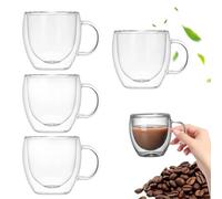 4 pezzi di caffè in vetro a doppia parete a doppia parete 5, 07 oz tazze da caffè trasparente in vetro tazze resistenti al calore con impugnatura sicura perfetta per il latte da tè e il succo di tè es