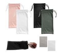 4 pezzi di custodia per occhiali con 2 pezzi di panno per occhiali, borsa in fibra di vetro, borsa in tessuto con coulisse tinta unita, borsa per cellulare con coulisse (nero, bianco, grigio, rosa)