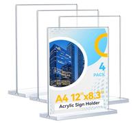 4 pezzi di espositore plexiglass A4, portamenu da tavolo in acrilico, supporto verticale trasparente bifacciale per porta foto da tavolo per ristoranti, hotel, negozi e uffici