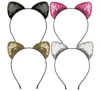 4 pezzi di fasce per orecchie di gatto, simpatici gatti con paillettes glitterate, fasce per orecchie, copricapo decorativo per donne e ragazze, per tutti i giorni e per feste.