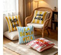 4 pezzi di federe estive a righe, copricuscini per decorazione da esterno e patio, lavabili in lavatrice, stampati con "Amore Mio" "Ciao Bella" e motivo limone, stampa su entrambi i lati, federe decor
