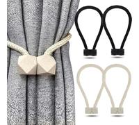 4 Pezzi di Fermi per Tendaggi da 50 cm, fermatenda magnetici resistenti per tende da esterno in cotone intrecciato a mano, fermatenda per tende (beige, nero)