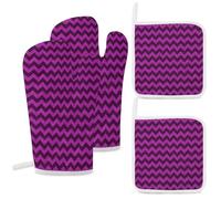 4 pezzi di guanti da forno e presine, guanti da forno viola a zig-zag glitterati, set di guanti resistenti al calore per la cucina e la griglia.