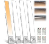 4 pezzi di illuminazione per armadio a LED con sensore di movimento, barra luminosa da 20 cm senza fili con batteria ricaricabile USB, telecomando, luce per armadio dimmerabile, illuminazione da