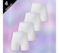 4 pezzi di mutandine per ragazze, boxer con bordo in pizzo bianco, comodi per uso quotidiano, versatili per tutte le stagioni. Esempi di intimo per bambini con caratteristiche essenziali: leggero, reg