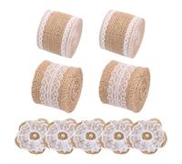 4 Pezzi Di Nastri Di Iuta Larghi, 5 Pezzi Di Fiori Di Tela, Nastri Di Pizzo Decorativi Vintage, Nastri Decorativi Di Pizzo Artigianale, Nastri Regalo