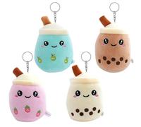 4 pezzi di peluche Bubble Tea, piccolo giocattolo di peluche con portachiavi, giocattolo imbottito per bambini, con portachiavi, per il compleanno dei bambini, Colore A.