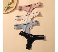 4 pezzi di perizoma in stile giapponese con costine e fiocco, mutande da donna sexy, traspiranti, che sostengono i fianchi in tessuto a triangolo L,M,S,XL,XS,XXLBlocchi di colore,Lettere,Colore unico,