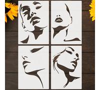 4 pezzi di sagome femminili stencil riutilizzabili per contornare il viso, profili di donne diverse per fai-da-te, tatuaggi, decorazioni per casa, in materiale PET, ideali per tessuti, legno, pareti, 