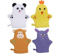 4 pezzi di salviette per neonati, simpatici guanti per animali, scrubber per il corpo, include orso dei cartoni animati, pulcino, scimmia, topo, guanto esfoliante per bambini, per il bagnetto e la.