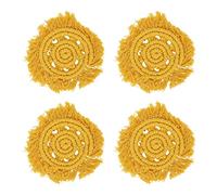 4 pezzi di sottobicchieri in cotone morbido, leggero, tinta unita, rotondi, antiscottatura, intrecciati, con nappa, per rossetto, ciotola, tazza caffè (Gialla)