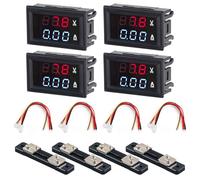 4 Pezzi di Voltmetro Amperometro Digitale LED, DC 0-100V 50A Volt Ampere Misuratore con Shunt, Pannello Rosso e Blu per Rilevazione Tensione e Corrente, Multimetro Indicatore di Tensione e Misuratore