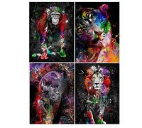 4 Pezzi Diamond Painting Animali 40x50 cm Diamond Painting Pop Art Diamond Painting Tigre Pittura con i Numeri Leone Diamond Painting Leopardo Diamante Painting Scimmie Quadro Perline Adesive e Kit