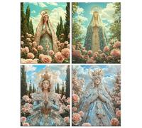 4 pezzi Diamond Painting Kit Completo, DIY Fiori della Madonna Diamantini Strass Ricamo a Punto per Adulti Decor Casa, Kit per Pittura Diamante Mosaico Fai Da Te 5D, per Decor Casa 50x70cm I-882
