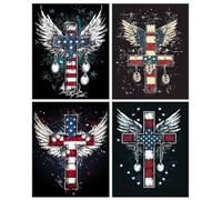 4 pezzi Diamond Painting Kit Completo, DIY le ali della croce Diamantini Strass Ricamo a Punto per Adulti Decor Casa, Kit per Pittura Diamante Mosaico Fai Da Te 5D, per Decor Casa 70x90cm I-886