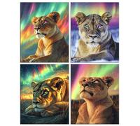 4 Pezzi Diamond Painting Kit per Adulti, 5D Aurora Leone Pittura Diamante Kit, Fai Da Te Diamond Art Kit Completo, Ricamo a Punto Croce Artigianale, per Adulti Principianti Decor Casa 40x50cm U-484