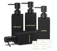 4 Pezzi Dispenser Sapone Bagno Nero, 350 ml Dosatore Sapone Cucina, 12 OZ Dispenser Detersivo Mani Piatti con Pompa in Plastica Etichette Impermeabili