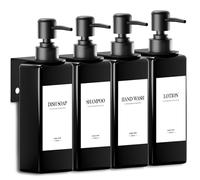4 Pezzi Dispenser Sapone Doccia da Muro, Dispenser Sapone Bagno Senza Foratura 500ml Nero Dispenser Doccia Shampoo e Bagnoschiuma con Imbuto ed Etichette Impermeabili Tridimensionaliper Bagno, Cucina