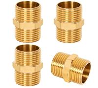 4 pezzi doppio nipplo 1/2 di pollice, (Ø 20.6 mm) filettatura maschio esagonale in ottone, attacco a vite, adatto per il riscaldamento dell'acqua potabile, attacco per tubi