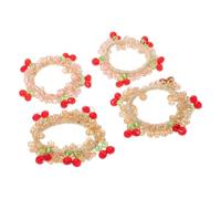 4 Pezzi Elastici per Chioma a Ciliegia con Cristalli Artificiali | Set, Rosa Chiaro e Beige Chiaro, Dettagli con Charm Frutto e Accenti Brillanti Colore Casuale