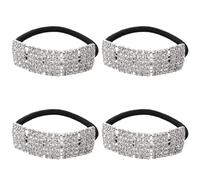 4 Pezzi Elastico Coda Cavallo Decorativo, Nodo Elastico, Argento | Tessuto e Cristalli, Effetto senza Piega, Non Tira Né Segna, per Ragazze e Signore