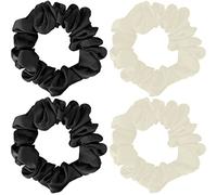 4 Pezzi Elastico per Capelli in Vera Seta Small Bande Elastiche per Capelli Accessori per Capelli Fascia a Coda di Cavallo Nero Bianco