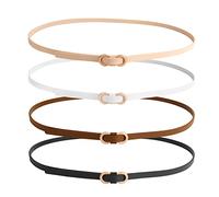 4 Pezzi Eleganti Cinture Sottili Da Donna - Alla Moda, Semplice Con Fibbia in Metallo, Extra Sottile, Regolabile Senza Fibbia (Nero, Bianco, Beige, Cammello)
