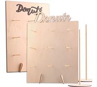 4 Pezzi Espositore per Ciambelle, 2 Pezzi Supporto per Ciambelle da Parete in Legno con 2 Pezzi Torre Espositore per Matrimoni, Compleanni, Feste o Decorazioni per Pasticceria