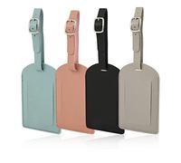 4 Pezzi Etichetta per Bagaglio Aereo Pelle con Cinturino Regolabile, Etichette per Valigie con Protezione per Privacy Copertura per Identificativa Viaggio Matrimonio san Valentino (4 Colori)