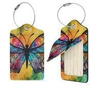 4 pezzi Etichette per valigia in pelle PU con anello in acciaio inossidabile carine da viaggio con farfalla Tie Dye Etiche
