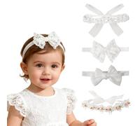 4 Pezzi Fasce Neonato per Capelli per Neonati, Fascia Capelli Neonata, Fascia Capelli Bambina, Colore Bianco, Estensibili, a Doppia Punta, in Nylon per Neonati, Idea Regalo per Neonati