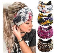 4 Pezzi Fasce Per Capelli Donna,Kavya Larga Fascia Capelli Elastici Stampa Leopardata Boho Alla Moda Stampa Floreale Accessori Capelli Per Lavoro Quotidiano Yoga(B)
