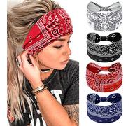 4 Pezzi Fasce Per Capelli Donna,Kavya Larga Fascia Capelli Elastici Stampa Leopardata Boho Alla Moda Stampa Floreale Accessori Capelli Per Lavoro Quotidiano Yoga(J)