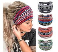 4 Pezzi Fasce Per Capelli Donna,Kavya Larga Fascia Capelli Elastici Stampa Leopardata Boho Alla Moda Stampa Floreale Accessori Capelli Per Lavoro Quotidiano Yoga(K)
