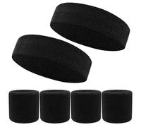 4 Pezzi Fasce per il Sudore e 2 Pezzi Fascia per Capelli Assorbente,Fasce da Polso per Sport Fasce per Sudore da Polso per Uomo e Donna,Fascia da Polso Assorbente per Tennis,Basket,Corsa e Gym-Nero