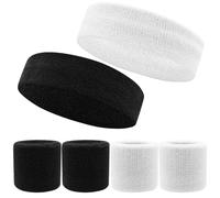 4 Pezzi Fasce per il Sudore e 2 Pezzi Fascia per Capelli Assorbente,Fasce da Polso per Sport Fasce per Sudore da Polso per Uomo e Donna,Fascia da Polso Assorbente per Tennis,Basket,Corsa e Gym