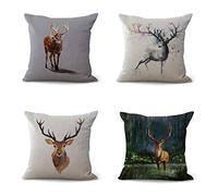 4 Pezzi Federa per Cuscino con Cervo Sacro Sogno Sika Cervo Arte Creativa, per casa, Bar, Club, Auto, Letto, Divano, 45 x 45 cm A
