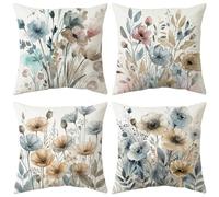 4 Pezzi Federe Cuscini Divano 40x40cm,Federe per Cuscini Fiori Primaverili,Federa per Cuscino in Lino,Federa per Cuscino Farfalle E Uccelli Da Giardino Fiorito,Per Divano Decorazione Della Casa (F)