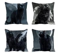 4 Pezzi Federe Cuscini Divano 50 x 50 Angelo Divano Decorativo Doppia Faccia in Esterno Impermeabile Lino con Cerniera Invisibile per Soggiorno Camera Balcone Esterno per Cucina, Sedia, Gatto F0P-515