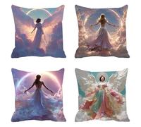 4 Pezzi Federe Cuscini Divano 50 x 50 Angelo Divano Decorativo Doppia Faccia in Esterno Impermeabile Lino con Cerniera Invisibile per Soggiorno Camera Balcone Esterno per Cucina, Sedia, Donna F0P-516