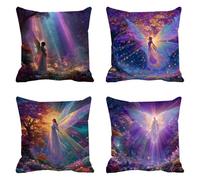 4 Pezzi Federe Cuscini Divano 50 x 50 Viola Divano Decorativo Doppia Faccia in Esterno Impermeabile Lino con Cerniera Invisibile per Soggiorno Camera Balcone Esterno per Cucina, Sedia, Angelo F0P-533