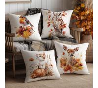 4 pezzi Federe decorative minimaliste e carine a forma di foglia d'acero autunnale, usignolo, gufo, gattino, cervo, in morbido velluto pesca, dimensioni 45*45/50*50/40*40CM, per camera, divano, soggio