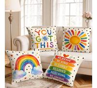 4 pezzi Federe per cuscini con stampa a tema arcobaleno e sole con citazioni ispiratrici, stampa su un lato, adatte per decorare l'atmosfera di diverse scene, adatte per soggiorno, divano, camera da l